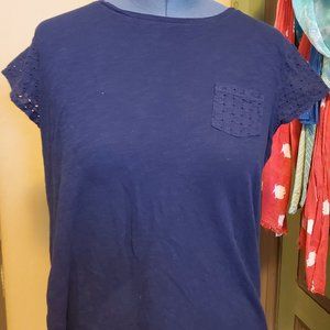 Navy Gap T-shirt with Eyelet Lace sleeves